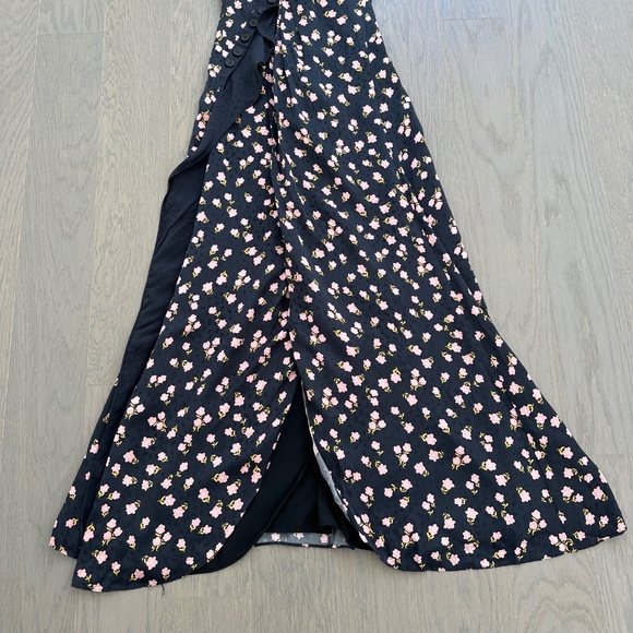 Self-Portrait Black Floral Sleeveless V-Neck Dress Button Ruffle Twist - US 2 - Picture 5 of 12